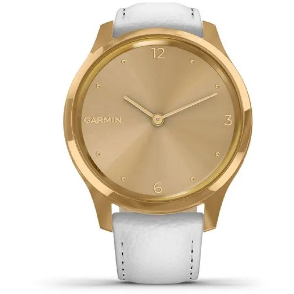 vívomove® Luxe 24K Gold PVD Stainless Steel Case with White Italian Leather Band
